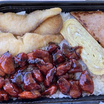 Okata Bento - Char siu chicken/mahi-mahi bento. Doesn't taste like char siu chicken:( - Japanese Near Me - Honolulu, Hawaii