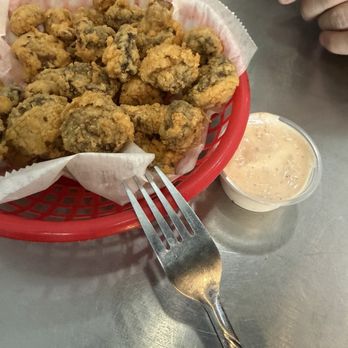 Olde East Hill Grill - Homemade fried mushrooms with Horsey sauce - Seafood Near Me - Pensacola, Florida Olde East Hill Grill - Homemade fried mushrooms with Horsey sauce - Seafood Near Me - Pensacola, Florida