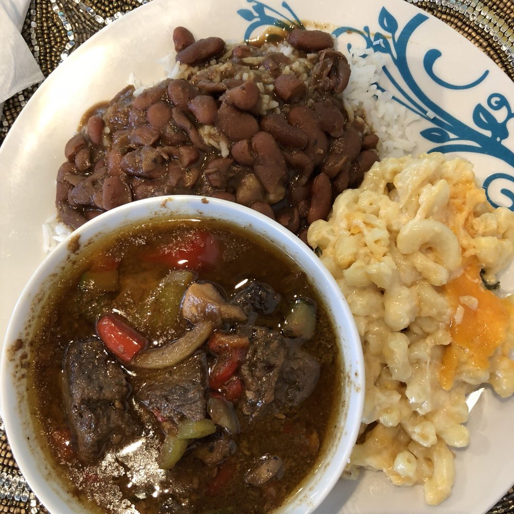 Ruthies Caribbean Kitchen - Beef stew, Mac n cheese and beans n rice - Caribbean Near Me - Vallejo, California
