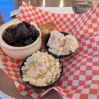 Fire To Table  - Burnt Ends platter with slaw, potato salad, and cornbread. - New American Near Me - Murrells Inlet, South Carolina