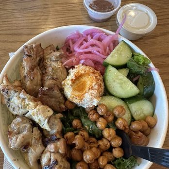 Nick The Greek - souvlaki chicken salad - I skipped tomatoes this time - Mediterranean Near Me - Fair Oaks, California Nick The Greek - souvlaki chicken salad - I skipped tomatoes this time - Mediterranean Near Me - Fair Oaks, California