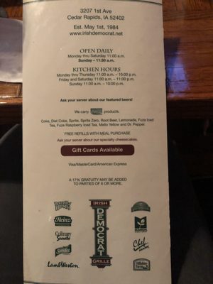 Menu photo 1 Irish Democrat Cedar Rapids, IA Menu photo 1 Irish Democrat Cedar Rapids, IA