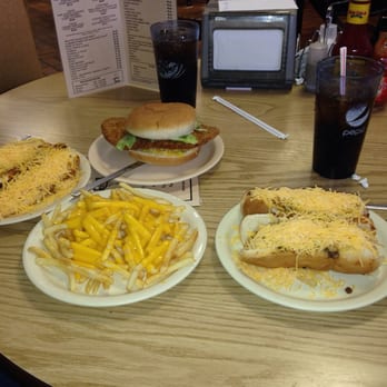 Jeff's Coney - 4 coneys w/everything + cheese, and an order of cheese fries w/a side of pork tenderloin sandwich. get your grub on!! - Hot Dogs Near Me - Fort Wayne, Indiana Jeff's Coney - 4 coneys w/everything + cheese, and an order of cheese fries w/a side of pork tenderloin sandwich. get your grub on!! - Hot Dogs Near Me - Fort Wayne, Indiana