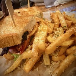 Candied bacon BLT & Garlic Parmesan fries I believe.