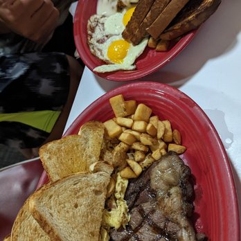 Russell's Cafe - Ribeye steak & eggs and chicken fried steak & eggs (they loved their plates) - Diners Near Me - Glenrio, New Mexico