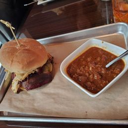 Brisket sandwich and chili Brisket sandwich and chili