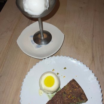 Leuca - Pistachio Cake with Olive Oil Gelato & Sorbet - Italian Near Me - Brooklyn, New York