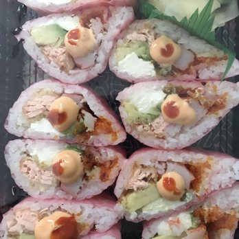 Minzu Sushi - The Pink Lady, massive 10-piece roll. Absolutely delicious and really cool presentation! - Sushi Bars Near Me - Salem, Massachusetts Minzu Sushi - The Pink Lady, massive 10-piece roll. Absolutely delicious and really cool presentation! - Sushi Bars Near Me - Salem, Massachusetts