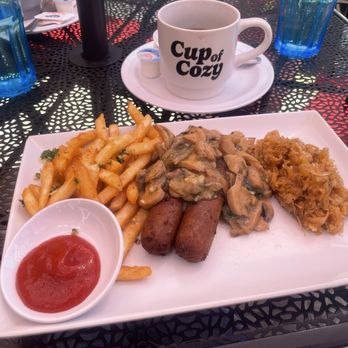 German Knodle - Vegan Mushroom Sausage, sauerkraut and fries. - Salad Near Me - St Petersburg, Florida German Knodle - Vegan Mushroom Sausage, sauerkraut and fries. - Salad Near Me - St Petersburg, Florida