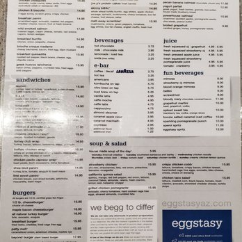 Eggstasy - Menu back. - Breakfast & Brunch Near Me - Phoenix, Arizona