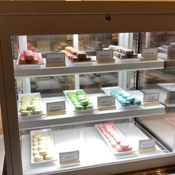 7 Leaves Cafe - Macaroon display - tried strawberry and earl grey.  Liked the Earl.... Suggested.. - Bubble Tea Near Me - Cupertino, California