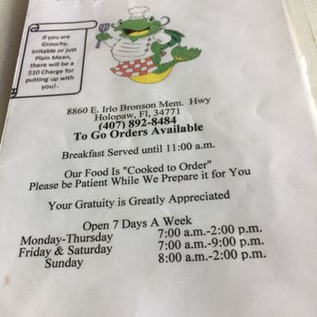 Holopaw Restaurant - Front of menu - Diners Near Me - Saint Cloud, Florida
