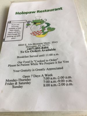 Menu photo 2 Holopaw Restaurant Saint Cloud, FL