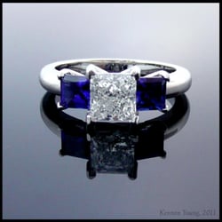 The Vermont Gem Lab - Platinum, Diamond, sapphire, three stone ring