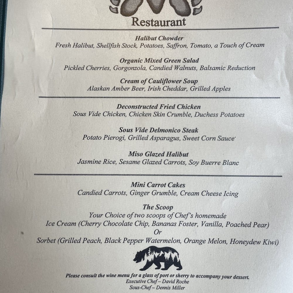 Bear Track Inn - One of the rotating menus while we were there - Hotels Near Me