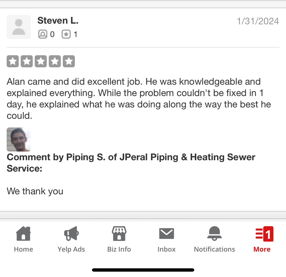 Slide of JPeral Piping & Heating Sewer Service