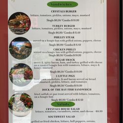 Crystals - Menu of other foods they offer.