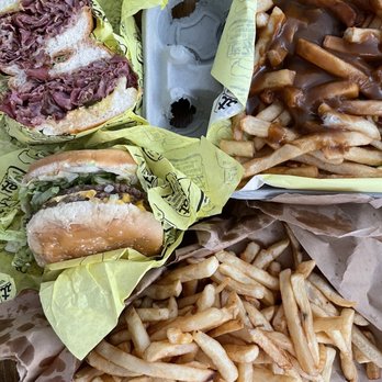 The Hat - Pastrami dip, double cheese burger, wet fries and regular fries - American Near Me - Temple City, California