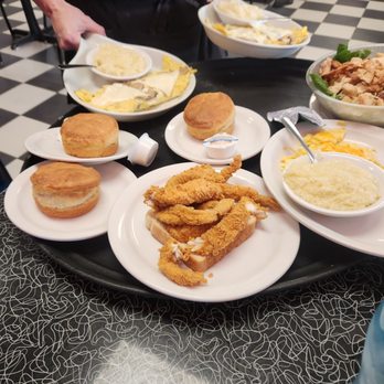 Mel's Diner - a tray of food on a table - Waffles Near Me - Lafayette, Louisiana