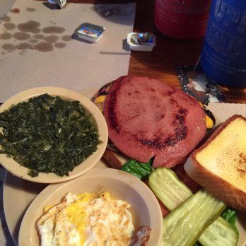 Lambert's Cafe - Ozark - Fried bologna sandwich with a fried egg and greens - American Near Me - Ozark, Missouri