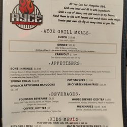 Ayce Mongolian BBQ - Menu