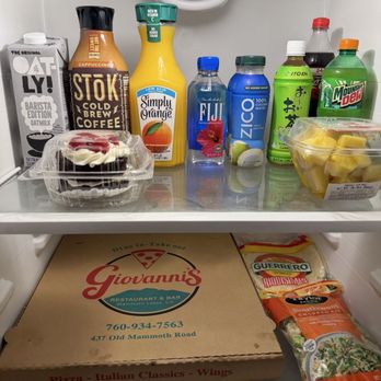 Giovanni's - Cabin fridge stocked and the huge pizza box for the regular size refrigerator - Pizza Near Me - Mammoth Lakes, California Giovanni's - Cabin fridge stocked and the huge pizza box for the regular size refrigerator - Pizza Near Me - Mammoth Lakes, California
