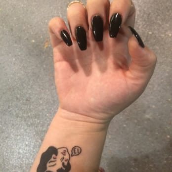Crystal Nails - Without flash , black "coffin top/ballerina" style nails - Nail Salons Near Me - Orlando, Florida Crystal Nails - Without flash , black "coffin top/ballerina" style nails - Nail Salons Near Me - Orlando, Florida