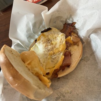 Lancaster Coffee Company & Cafe - Bagel with egg, cheese, and bacon - American Near Me - Lancaster, New York Lancaster Coffee Company & Cafe - Bagel with egg, cheese, and bacon - American Near Me - Lancaster, New York