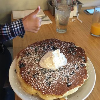 Early Bird - Chocolate chip pancakes~ they only come in one size. - New American Near Me - Fullerton, California Early Bird - Chocolate chip pancakes~ they only come in one size. - New American Near Me - Fullerton, California