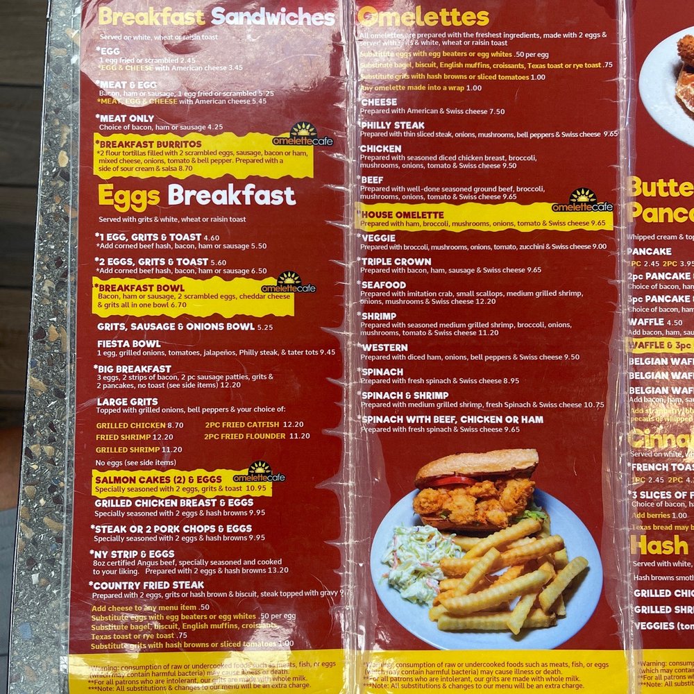 Omelette Cafe - Menu - Breakfast & Brunch Near Me - Hinesville, Georgia