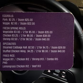 Nana's Eggrolls - Menu on her business card! - Fast Food Near Me - Ashwaubenon, Wisconsin