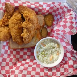 Chicken tender meal with cole slaw. Chicken tender meal with cole slaw.
