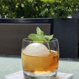 "Baked Pear Julep" - mezcal infused ice ball