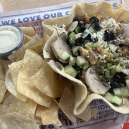 Chicken Salad with a side of Chips & Queso Chicken Salad with a side of Chips & Queso