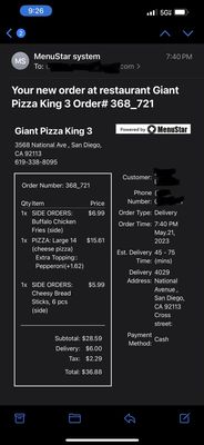 Menu photo 1 Giant Pizza King San Diego, CA Menu photo 1 Giant Pizza King San Diego, CA