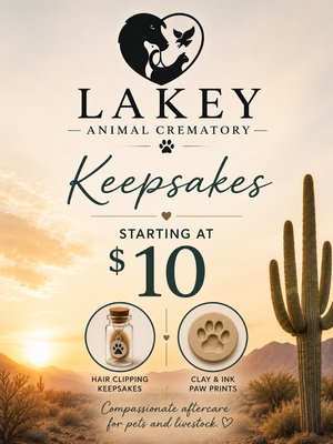 Keepsake Options - - Clay paw prints – $40
- Ink paw prints – $25
- Hair clipping keepsakes starting at $10 Keepsake Options - - Clay paw prints – $40
- Ink paw prints – $25
- Hair clipping keepsakes starting at $10