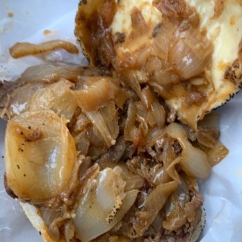Donkey's Place - Interior of the Poppyseed Cheesesteak - look at all those big onion cuts - Cheesesteaks Near Me - Camden, New Jersey