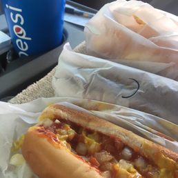 a hot dog and a drink a hot dog and a drink