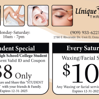 Unique ibrow Threading - Student Special - Threading Services Near Me - Ontario, California Unique ibrow Threading - Student Special - Threading Services Near Me - Ontario, California