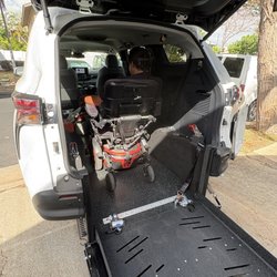 Powerchair passenger entered their brand nice and new vehicle.