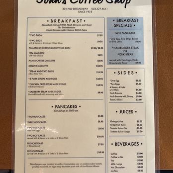 John's Cafe - Breakfast menu - Cash Only - Coffee & Tea Near Me - Portland, Oregon John's Cafe - Breakfast menu - Cash Only - Coffee & Tea Near Me - Portland, Oregon