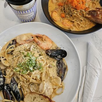 Somethin - Gamberry cream pasta and seafood cream pasta. - Korean Near Me - La Mirada, California