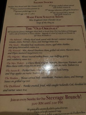 Menu photo 8 The Steerage Dining Saloon Port Washington, WI