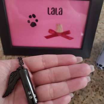 La Paloma Funeral Services - My necklace with my baby's ashes it and her keepsake with her fur and paw print - Funeral Services & Cemeteries Near Me - Las Vegas, Nevada La Paloma Funeral Services - My necklace with my baby's ashes it and her keepsake with her fur and paw print - Funeral Services & Cemeteries Near Me - Las Vegas, Nevada