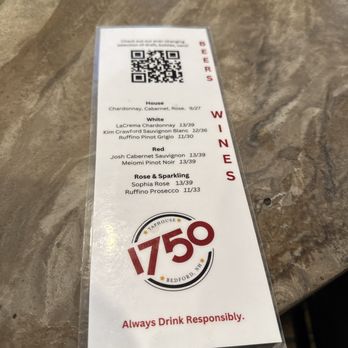 1750 Taphouse - Wines and Beer Barcode - Pizza Near Me - Bedford, New Hampshire
