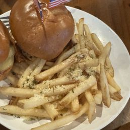 Burger and truffle fries Burger and truffle fries