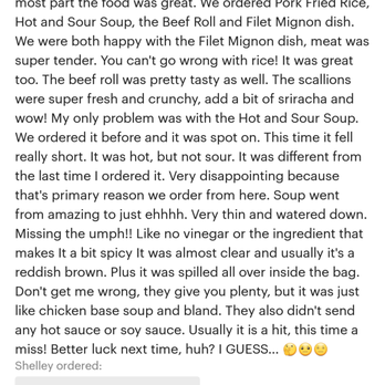 Chang's Garden - Here is my review from Grub Hub, I feel.its fair to share in both places...screen shot! - Chinese Near Me - Arcadia, California