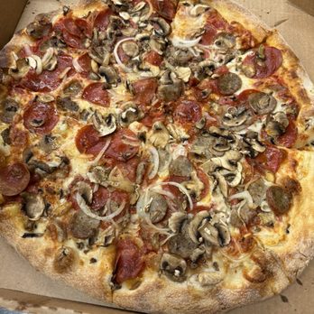 Pizza By Yandys - Pepperoni, sausage onions and mushrooms.  Very good and flavorful! - Pizza Near Me - Atlanta, Georgia