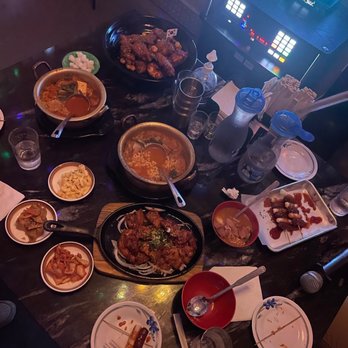 One Shot Pocha - Army stew, kimchi stew, Korean sweet and spicy chicken, pork belly - just to name a few - Korean Near Me - Houston, Texas One Shot Pocha - Army stew, kimchi stew, Korean sweet and spicy chicken, pork belly - just to name a few - Korean Near Me - Houston, Texas