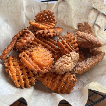 Township 20 - Kids Chicken Strips (2 pieces) w/ sweet potato waffle fries - Burgers Near Me - Sumner, Washington Township 20 - Kids Chicken Strips (2 pieces) w/ sweet potato waffle fries - Burgers Near Me - Sumner, Washington
